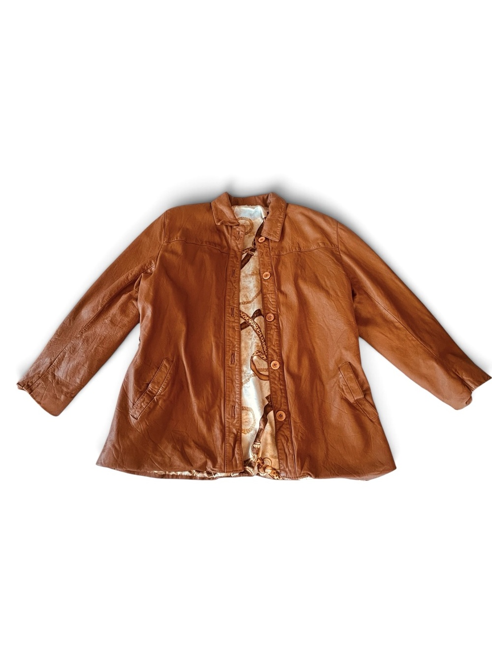 Maus & Hoffman Women’s Brown Leather Jacket Equestrian Chain Satin Lining Sz L